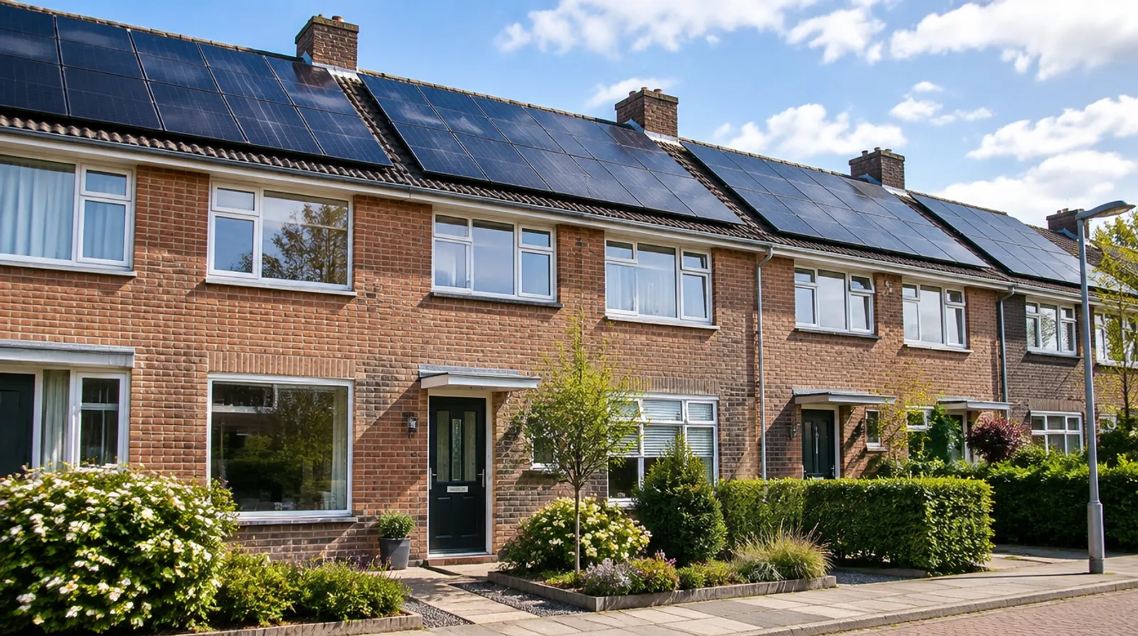 Rijtjeshuis met zonnepanelen op het dak