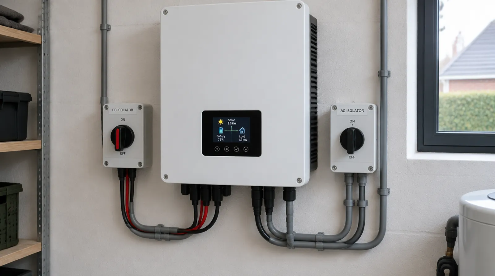 Hybride omvormer aan de wand met DC- en AC-scheiders